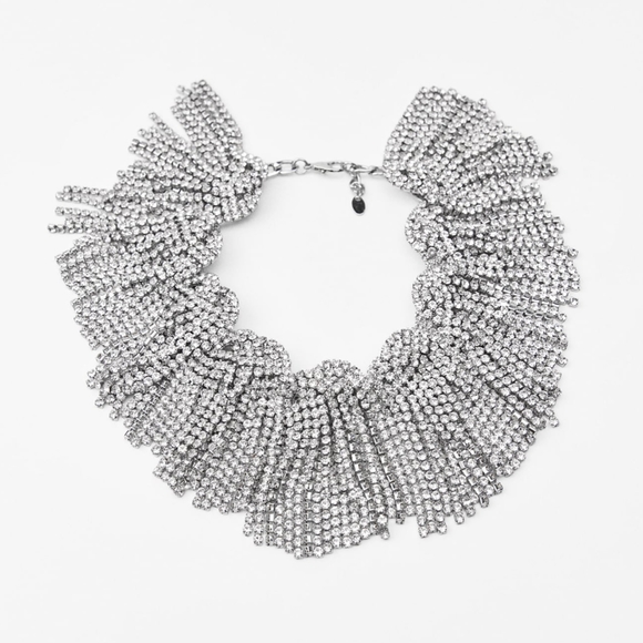 ZARA MAXI RHINESTONE JEWEL STATEMENT NECKLACE SILVER - Picture 4 of 9